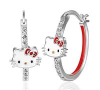 Sanrio Hello Kitty Womens Hoop Earrings - Cubic Zirconia and Enamel Plated Hello Kitty Earrings Officially Licensed, Brass, Cubic Zirconia