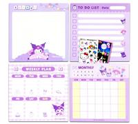 SANRIO Kuromi Memo Pad Set - Bundle with 4 Daily Notepads with To Do List, Weekly Plan, Monthly Calendar, Stickers, and More for Kids, Adults | Kuromi Stationery Set