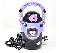 SANRIO Kuromi Water Bottle for Girls - Bundle with 16 Oz Kuromi Drinking Cup with Straw and Carrying Strap for Home, School, Sports, Plus Stickers Double Cover Reusable Water Bottle
