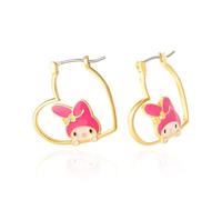 Sanrio My Melody Women's Yellow Gold Plated Heart Earrings Officially Licensed Brass, Crystal, Brass, Crystal
