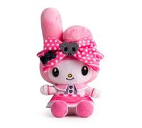 Sanrio Sakami My Melody Plush Toy, 17 cm, Birthday Edition, Pink Black Party, Official Sanrio Plush Toy for Kids and Collectors