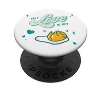 Sanrio Self - Love is Key - gudetama PopSockets Adhesive PopGrip for Smartphones with Smooth, Hard, Plastic Cases - Black