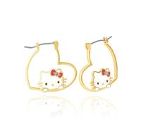 Sanrio Women's Hello Kitty Earrings, Yellow Gold Plated Hello Kitty Heart Hoop Earrings, Officially Licensed, Brass Crystal, Brass, Crystal
