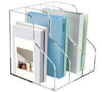 SANRUI 3 Slots Acrylic Magazine Holder, Desktop File Sorter Organizer Rack Bookshelf, Workspace Sorters Office Desk Accessories Organization Storage Stand, Clear