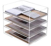 SANRUI 4 Tier Paper Organizer for Desk,Acrylic Stackable Letter Tray, Clear Paper Tray, Desk A4 File Tray Organizer Paper Sorter for Office, Home or School 31.5x22.5cm x 13.5