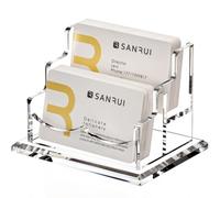 SANRUI Acrylic Business Card Holder - 2 Tier Clear Display Stand for Desk - Heavy Duty Name Card Organiser Rack with Polished Edges & Non-Slip Base for Office, Reception & Exhibition (12 x 9 x 8.5 cm)