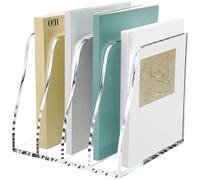 SANRUI Acrylic Desk File Organizer, 4 Vertical Compartments Clear Magazine File Holder Workspace Sorters, Folder Rack for Office Accessories Organization Storage