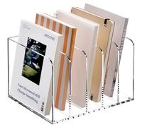 SANRUI Acrylic Desk File Organizer, 5 Vertical Compartments Clear Magazine File Holder Workspace Sorters, Folder Rack for Office Accessories Organization Storage