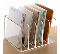 SANRUI Acrylic Desk Organiser, 5-Section Vertical File Sorter for B5 Notebooks & Mail, Clear Letter Holder for Bills, Planners, Tablets & Palettes, Sturdy Desktop Divider for Home Office