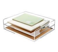 SANRUI Acrylic Desk Organiser & Paper Tray, 2-Tier Stackable Letter Tray for A4 Documents, Sliding Desk Tray with 5mm Thick Heavy Duty Design, Clear Desk Tidy Organiser for Office & Home