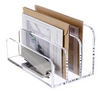 SANRUI Acrylic File Mail Desktop Organizer Sorters,3 Compartments Laddered Clear Desk Letter Organizer Office Document Sorter,Multifunction Envelope Folder Racks Holders for Office,Home, School