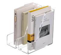 SANRUI Acrylic Magazine File Holder - 2 Slot Vertical Document Organiser & Clear Desk Sorter - Heavy Duty File Divider with Anti-Slip Pads for A5 Binders, Notebooks, Mail & Office Stationery