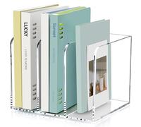 SANRUI Acrylic Magazine Holder Desk Organizer Workspace Sorters with 3 Vertical Compartments,Clear Bookend File Sorter Holder,Folder Rack, Office Accessories Organization Storage