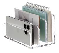 SANRUI Acrylic Mail File Organizer Sorters for Desk, 3 Upright Compartments Laddered Clear Desktop Vertical Letter Holder, Multifunction Envelope Folder Racks Holders for Office,Home, School