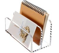 SANRUI Acrylic Mail Sorter Desktop Organizer Holder, 2 Compartments Clear Small File Script Letter Office Document Storage for Desk Bill Filling Envelope Holder Office, Home, School Desk Organization