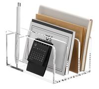 SANRUI Acrylic Mail Sorter Desktop Organizer with Pen Holder, 3 Compartments Clear Small File Script Letter Document Storage for Desk Bill Filling Envelope Holder Office, Home, School Organization