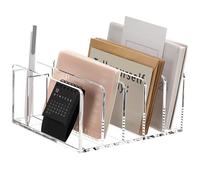 SANRUI Acrylic Mail Sorter Desktop Organizer with Pen Holder, 5 Compartments Clear Small File Script Letter Document Storage for Desk Bill Filling Envelope Holder Office, Home, School Organization