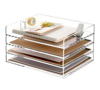 SANRUI Acrylic Paper Tray 4 Tier, Stackable Letter Desk File Organiser for A4 Paper,Letters,Files,Transparent Office Desk Accessories for Home,School,Office, Horizontal, Easy to Assemble