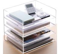 SANRUI Acrylic Stackable Letter Tray Clear Paper Tray Desk Organizer 4-Tier Desk File Organizer Paper Sorter Holder Document Shelf Tray for Letter/A4,4-Pack