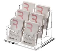 SANRUI Acrylic Vertical Business Card Holder for Desk，Clear Business Card Display Stand Organizer Storage Rack for Exhibition, Home , Office , 6 Slots 3 Tier, Holds 300 Cards