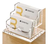 SANRUI Clear Business Card Holder Stand for Desk, Acrylic Desktop Horizontal Display Name Cards Holders Organizer Storage Rack,for Exhibition, Home , Office ,2 Tier 2 Pocket , 120 Card Capacity