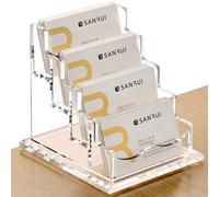 SANRUI Clear Business Card Holder Stand for Desk, Acrylic Desktop Horizontal Display Name Cards Holders Organizer Storage Rack,for Exhibition, Home , Office ,4 Tier 4 Pocket , 240 Card Capacity