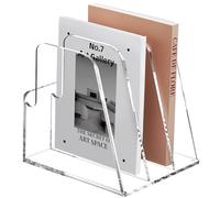 SANRUI Desk Organizer Clear Acrylic Desk Magazine File Holder with 3 Vertical Sections Magazine Rack File Organizer for Office , Home , School