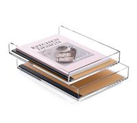 SANRUI Letter Tray A4 Acrylic Storage Compartments Stackable Premium Document Tray Transparent & Solid Desk Organiser & Storage Compartments for Office, Letters & Paper - No Assembly 2 Tiers