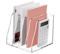 SANRUI Magazine File Holder for Desk, Acrylic File Organiser with 4 Vertical Compartments, File Sorter Book Holder, Clear Desk Organizer for Office, Home, School