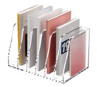SANRUI Magazine File Holder for Desk, Acrylic File Organiser with 6 Vertical Compartments, File Sorter Book Holder, Clear Desk Organizer for Office, Home, School