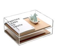 SANRUI Stackable Paper Tray Organiser, A4 Letter Trays for File Folders, Magazines, Documents,Mails, 2 Tier Paper Organizer, Acrylic Desk Organiser for Office, School, Home - Clear