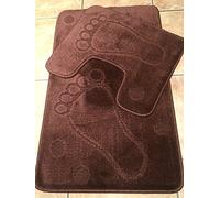 SANSAR Machine Washable 2 Piece Bath Mat & Toilet Pedestal Set Non Slip (Foot Chocolate Brown)