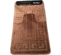 SANSAR Machine Washable 2 Piece Bath Mat & Toilet Pedestal Set Non Slip (Gr hocolate Brown)