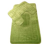 SANSAR Machine Washable 2 Piece Bath Mat & Toilet Pedestal Set Non Slip (Greek Lime Green)