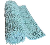 Sansar Soft Shaggy Chenille Bath Mat 2pc Set Non-Slip (Duck Egg, 78x52cm Mat & 52x45cm Toilet Pedestal)