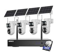 SANSCCO 4+4MP CCTV Solar Security Dual Lens Camera System, With 500GB HDD NVR, 4PCS Wireless Outdoor Cameras with AI Human Detection, Colour Night Vision, 2-Way Audio, IP66 Waterproof