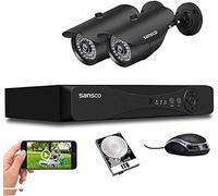 SANSCO 1080p HD CCTV Camera Systems, 4CH Security DVR Recorder with 2x 2MP AHD Cameras and 1TB Preinstalled Hard Drive, Metal Housing Cams, PC/App Remote Viewing, Email/App Alert