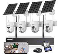 SANSCO 10CH Solar Powered Wireless Security Camera System Outdoor,4MP Solar Security Camera with PIR Detection,Sound&Light Alarm,60 Days Local Storage,Supports ALEXA Devices (4Camera+500GB)