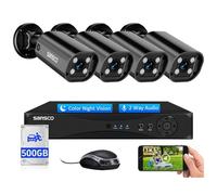 SANSCO 2-Way Audio, 3K Color Night Vision, 4 x 5MP Home Security Bullet Camera Outdoor, 4CH DVR Wired CCTV Camera System with 500GB Hard Drive 24/7 Recording, Face/Human/Vehicle Detection, APP Alert