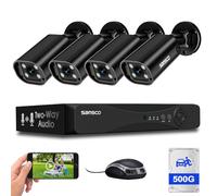 SANSCO 2-Way Audio, 3K Color Night Vision, 4CH DVR Wired CCTV Camera System with 500GB Hard Drive 24/7 Recording, 4 x 5MP Home Security Bullet Camera Outdoor, Face/Human/Vehicle Detection, APP Alert
