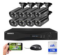 SANSCO 2-Way Audio/Talk, 3K Color Night Vision, Wired CCTV Camera System Outdoor with 1TB Hard Drive, 8 Channel DVR, 8 x 5MP Home Security Bullet Cameras, Face/Human/Vehicle Detection, Remote Access