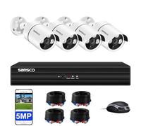 SANSCO 2K Color Night Vision, Audio Recording, CCTV Security Camera System, 8 Channel DVR, 4x 5MP Wired Outdoor Surveillance Camera, Human/Face/Vehicle Detection, Email/App Alert, P2P, NO Hard Drive