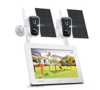 SANSCO 2K Solar Wireless Security Camera System with 4CH 7" Touchscreen Monitor, 2PCS 4MP WiFi Battery Powered Camera Outdoor with 128GB TF Card, PIR Human Detection, 2-Way Audio, Color Night Vision