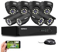 SANSCO 3K 8CH CCTV Security Camera System, 8 Channel DVR 24/7 Recording, 8 x 5MP Bullet Dome Camera Outdoor, Color Night Vision, Human Face Vehicle Detection, APP/Email Alert, P2P, No Hard Drive