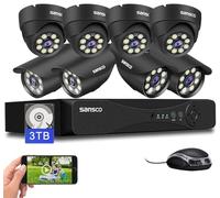 SANSCO 3K 8CH CCTV Security Camera System, 8 Channel DVR with 3TB Hard Drive 24/7 Recording, 8 x 5MP Bullet Dome Camera Outdoor, Color Night Vision, Human Face Vehicle Detection, APP/Email Alert, P2P