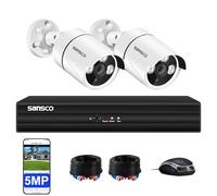 SANSCO 3K Color Night Vision, Audio Recording, 4 Channel DVR Wired CCTV Camera System, 2 x 5MP Home Outdoor Surveillance Security Camera, Face Human Vehicle Detection, APP Alert, No Hard Drive, P2P