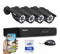 SANSCO 3K Color Night Vision, Full Metal Housing, 8CH Outdoor CCTV Camera System, 8 Channel DVR with 1TB Hard Drive 24/7 Recording, 4 x 5MP Bullet Security Camera, Human/Face/Vehicle Detection, P2P