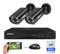 SANSCO 4CH CCTV Camera System with 2x5MP HD Cameras, Two-Way Audio, Dual Light (IR B&W/Full-Colour), Human/Vehicle/Face Detection, Pre-installed 500GB HDD, IP66 Weatherproof, 24/7 Recording