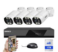 SANSCO 4K PoE Security Camera System, 8CH NVR with 1TB HDD, 4 x 4K Outdoor IP Cameras with Two-Way Audio, Human/Vehicle Detection, Smart Color Night Vision, H.265, 24/7 Recording, Remote Access