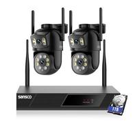 SANSCO 4MP Dual Lens Wireless CCTV Security Camera System with 1TB HDD, 16CH NVR, 2x 360° View PTZ WiFi Camera Outdoor, Auto Tracking, Color Night Vision,Human Detection, 2-Way Audio, 24/7 Recording